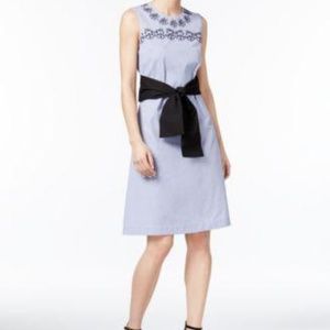 YYIGAL Embroidered Cotton Shift Dress Dusty Blue S